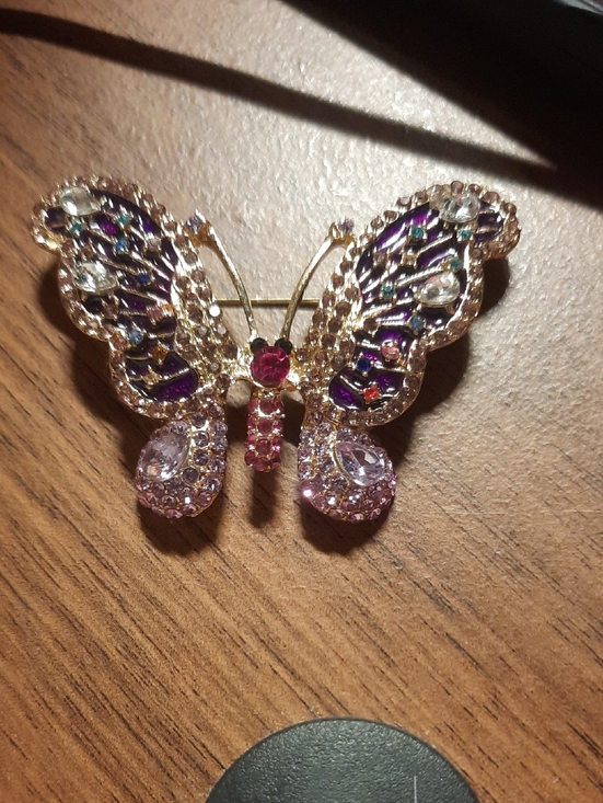 Jewelry - Butterfly Crystal Brooch Pin - Pink and Purple Accents